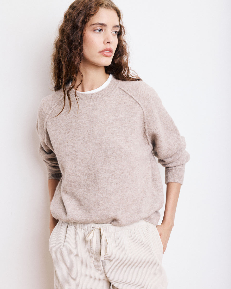 Pull Femme en Alpaga & Laine Mérinos Beige Mazen - Image principale