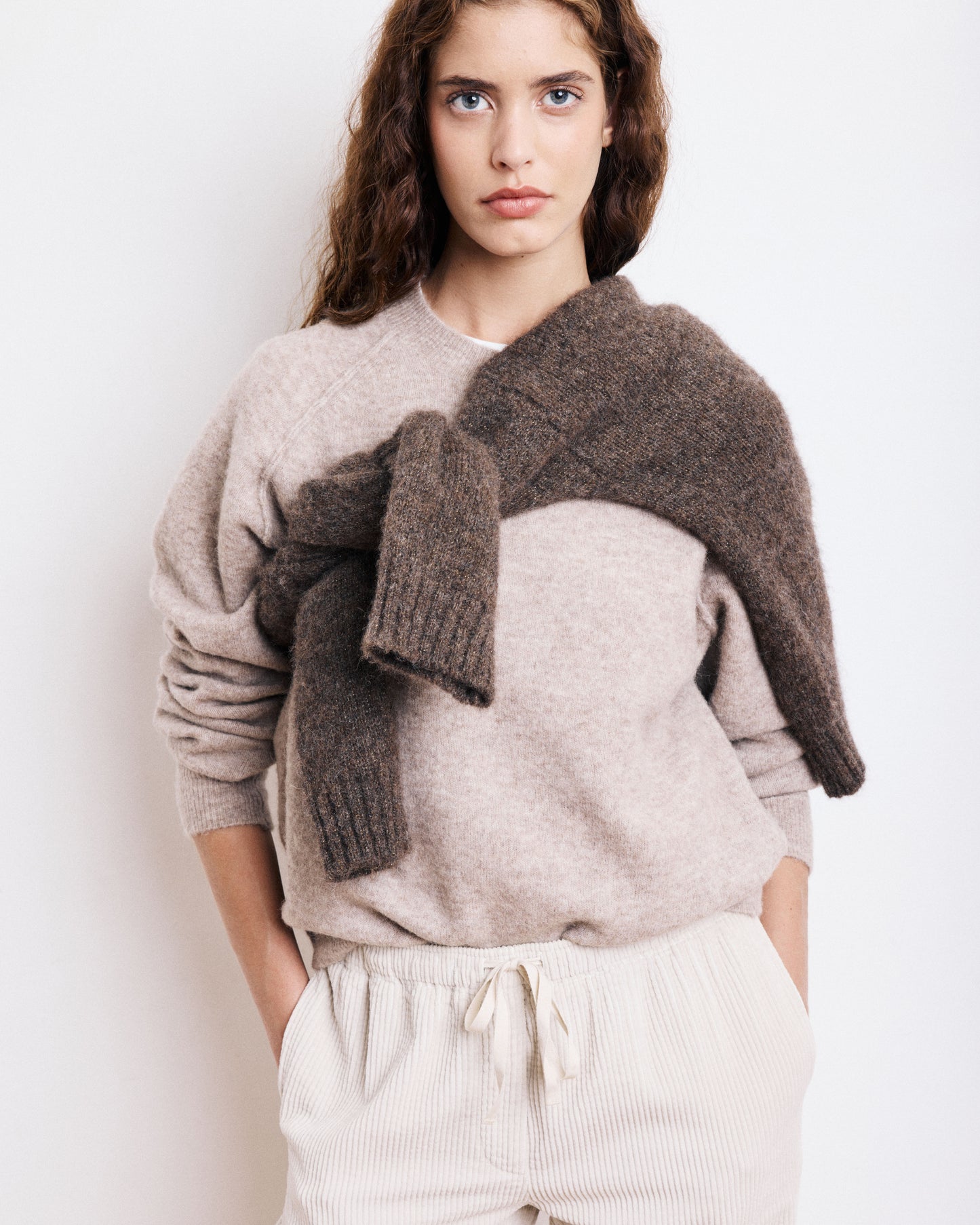 Pull Femme en Alpaga & Laine Mérinos Beige Mazen