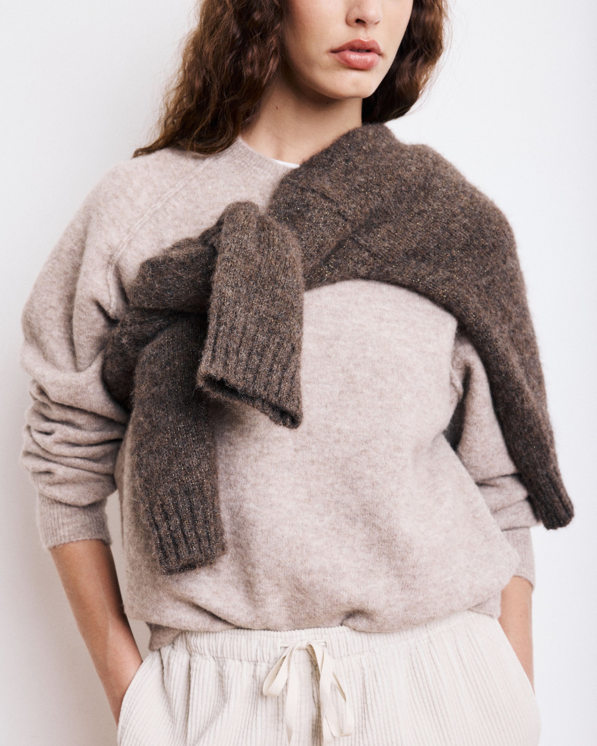 Pull Femme en Alpaga & Laine Mérinos Beige Mazen