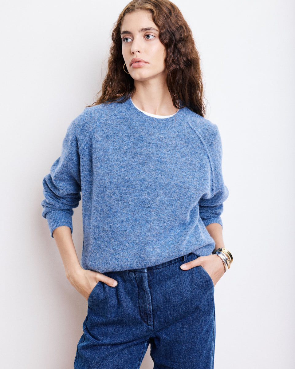 Pull Femme en Alpaga & Laine Mérinos Bleu Denim Mazen - Image principale