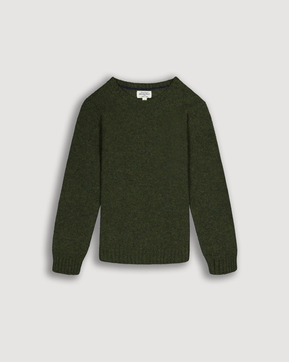 Crew Boys' Military Green Wool Shetland Sweater - Image principale