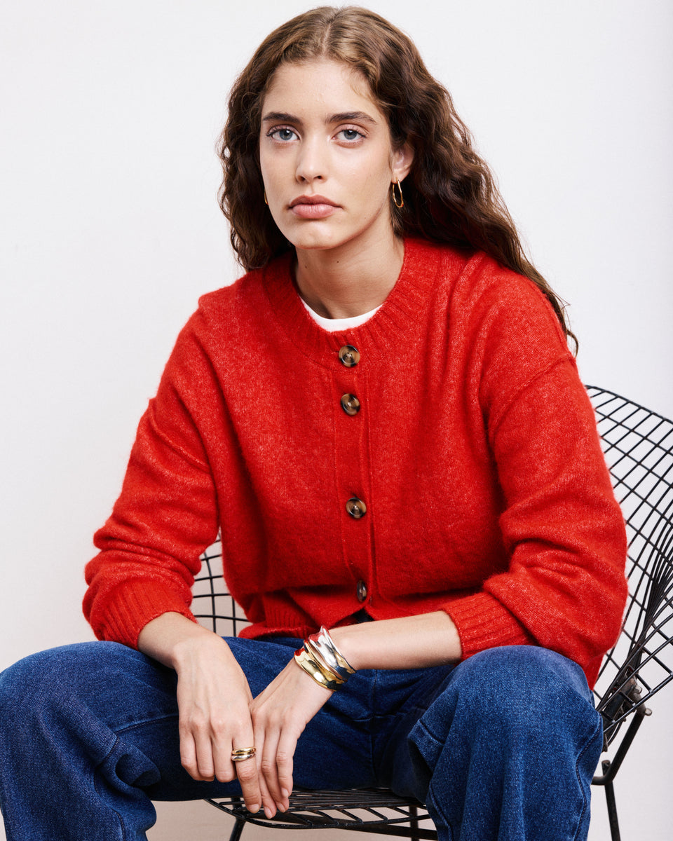 Cardigan Femme en Alpaga & Laine Mérinos Rouge Melis - Image principale