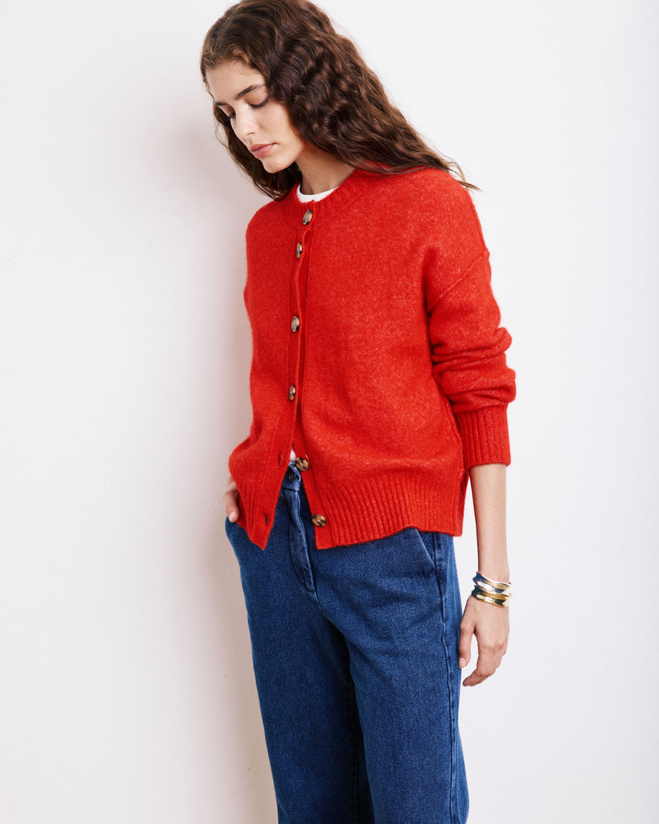 Cardigan Femme en Alpaga & Laine Mérinos Rouge Melis - Image alternative