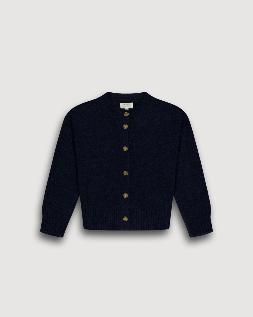 Cardigan Fille en Alpaga & Laine Mérinos Bleu Indigo Melis - Image principale