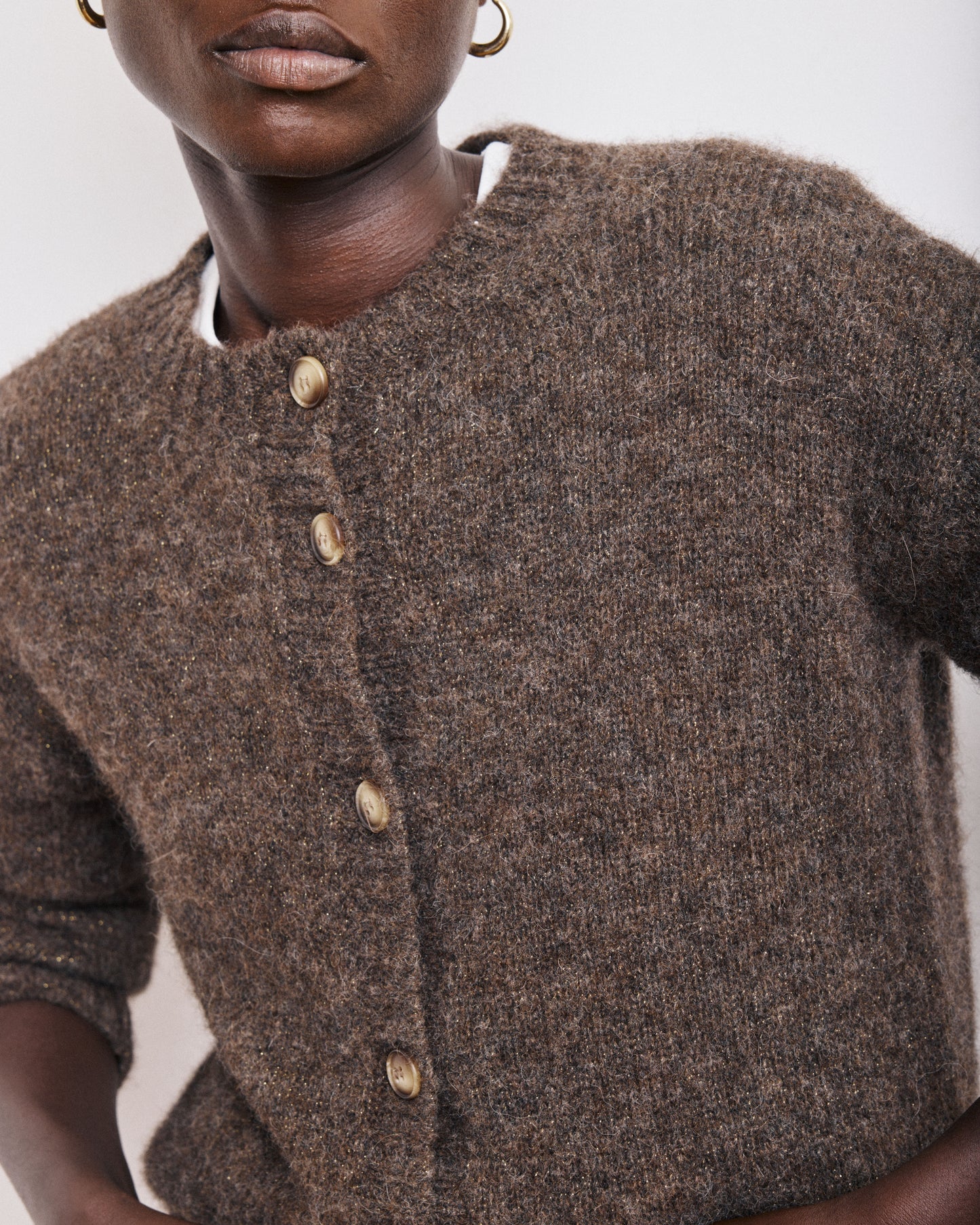 Cardigan Femme en Alpaga & Lurex Marron Meja