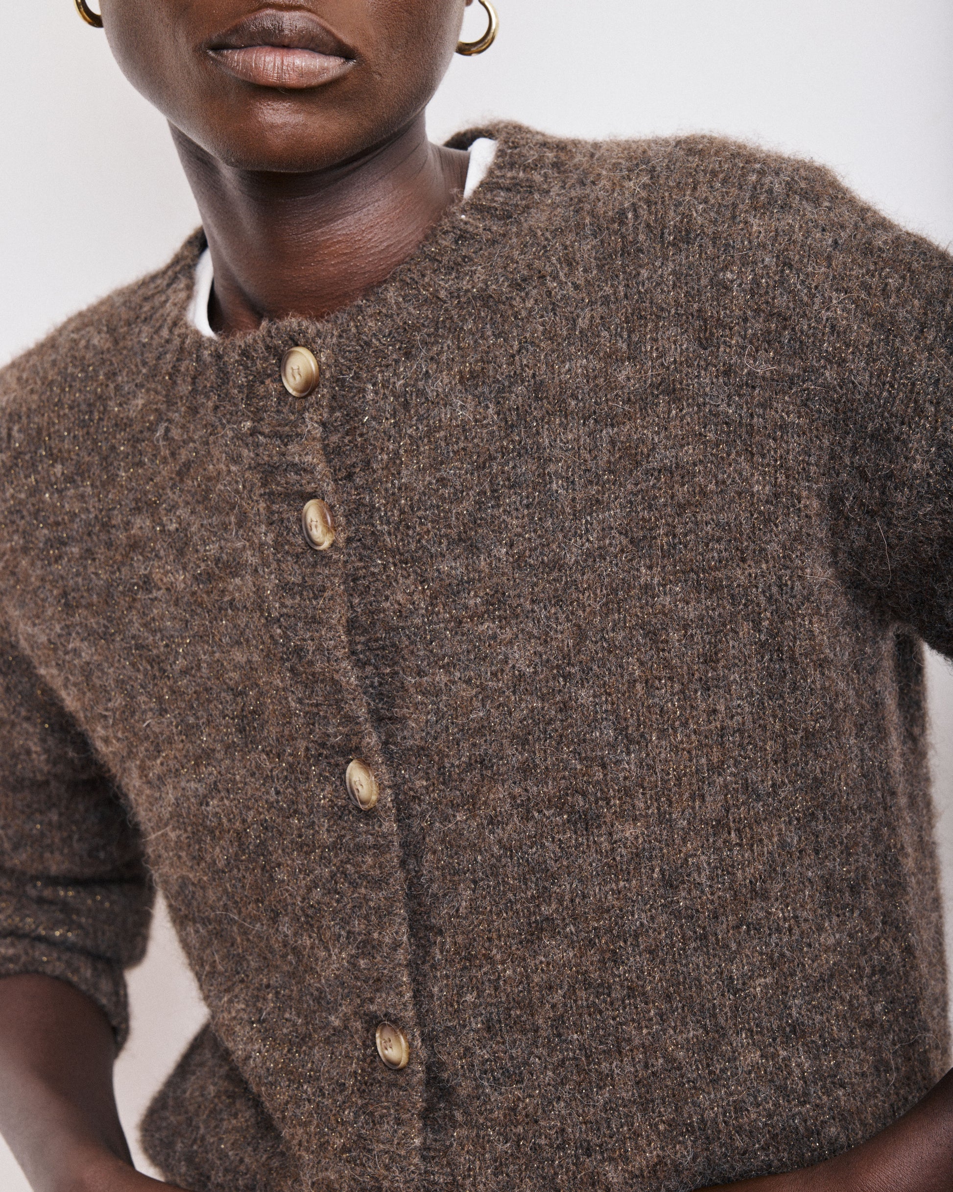 Cardigan Femme en Alpaga & Lurex Marron Meja