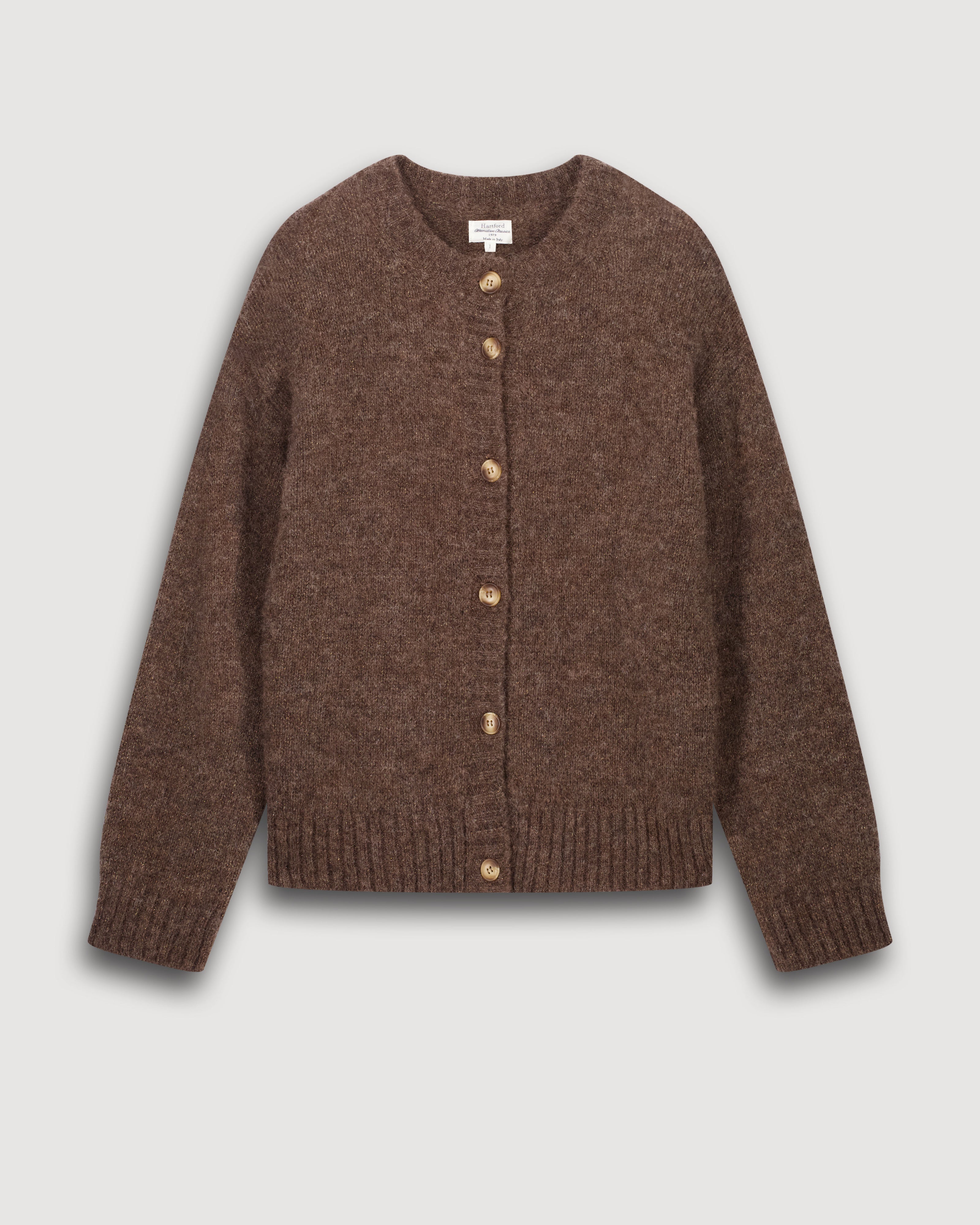 Cardigan Femme en Alpaga & Lurex Marron Meja