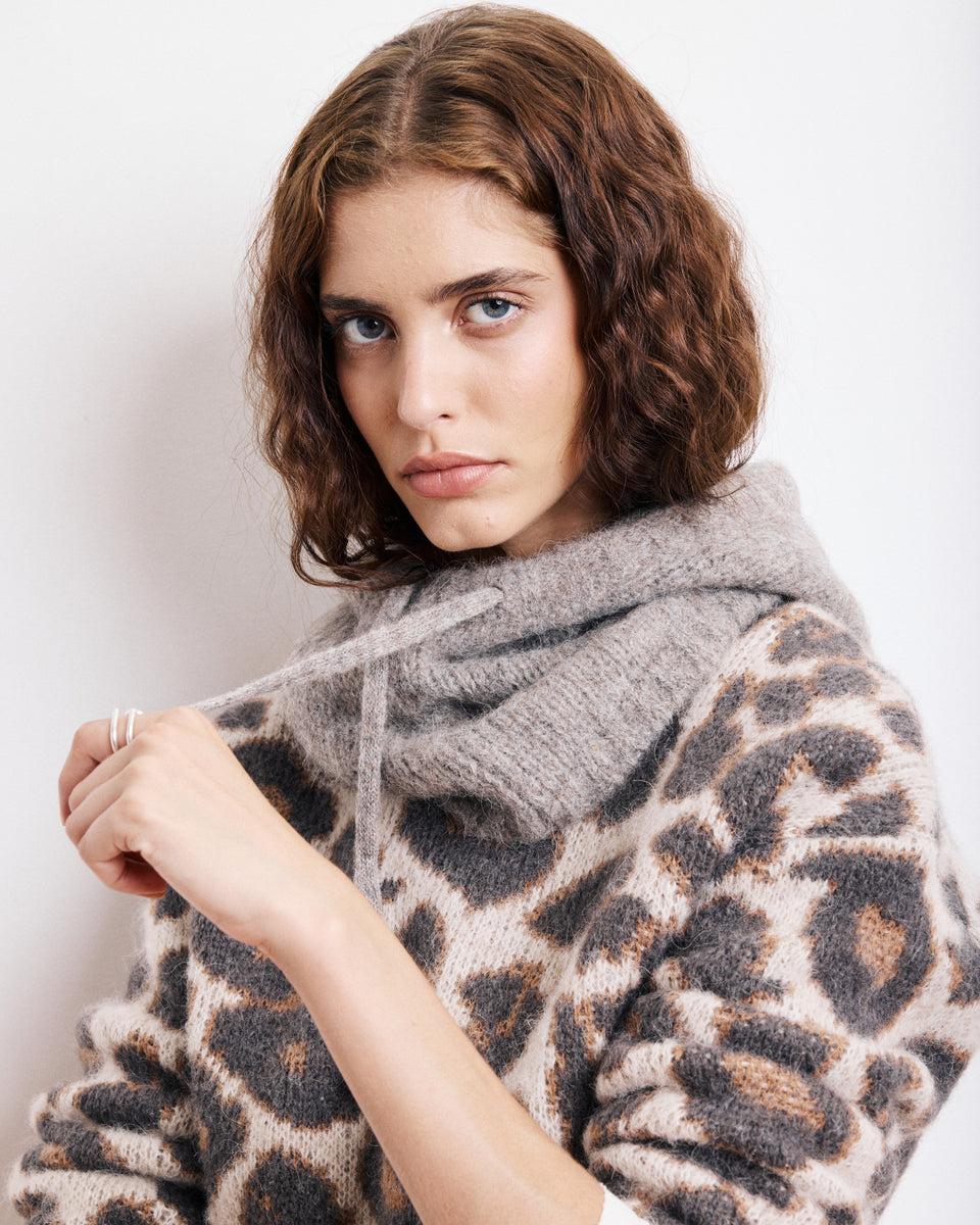 Pasamontañas de mujer Alpaca & Lurex Taupe Merel - Image principale