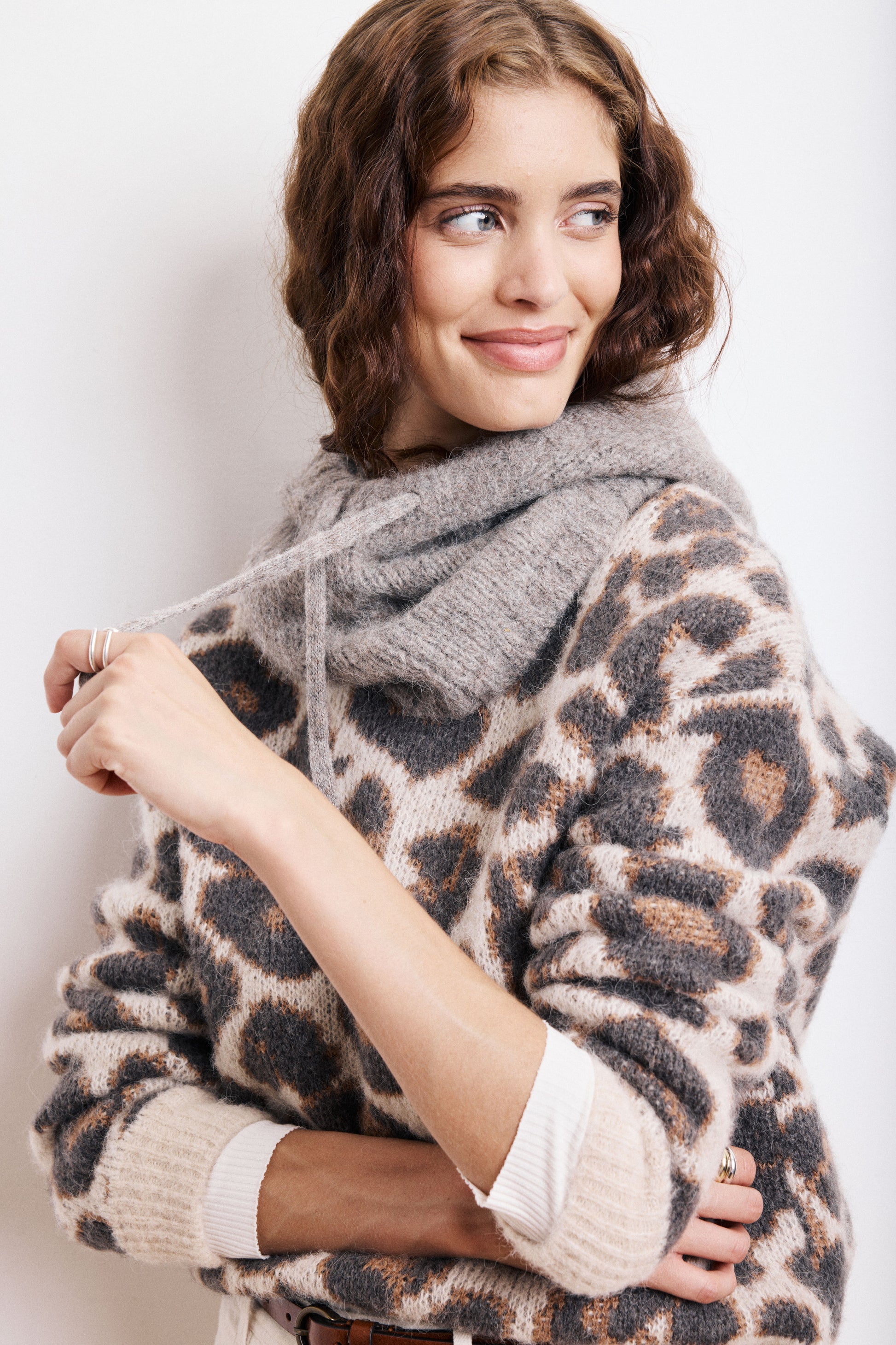 Cagoule Femme en Alpaga & Lurex Taupe Merel