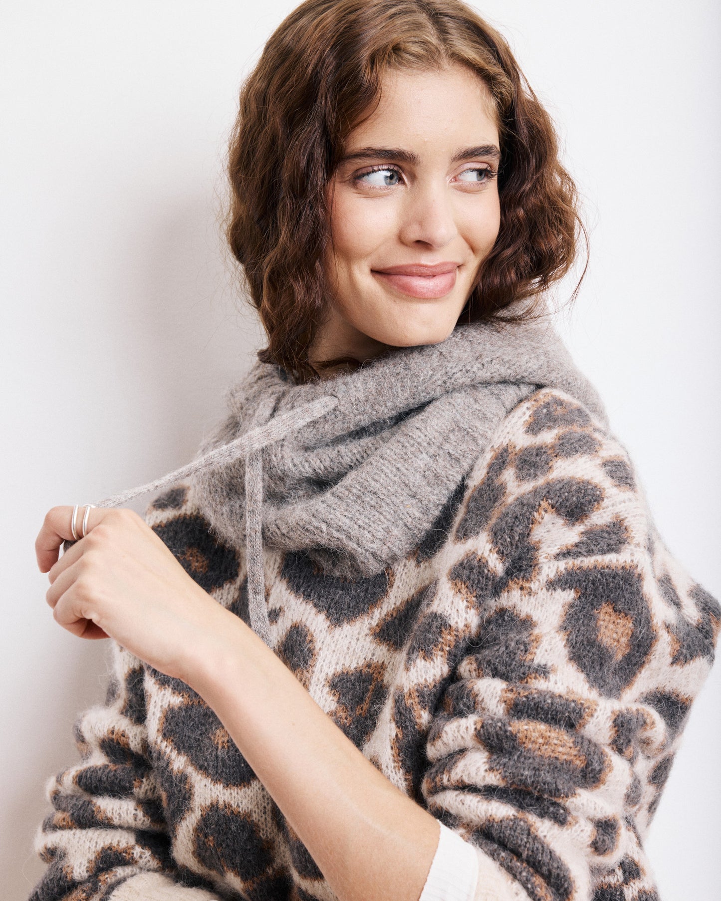 Cagoule Femme en Alpaga & Lurex Taupe Merel