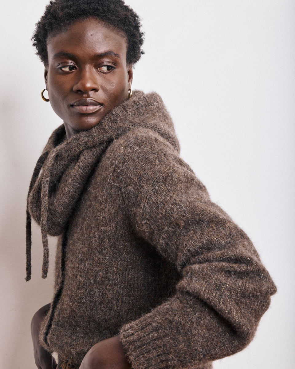 Cagoule Femme en Alpaga & Lurex Marron Merel - Image principale