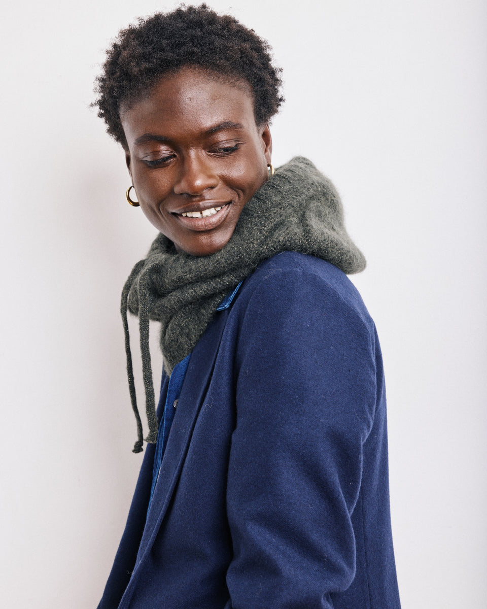 Merel Women's Military Green & Gold Alpaga & Lurex Beanie - Image principale