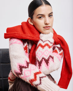 Pull Femme en Alpaga & Laine Ecru & Rose Magie