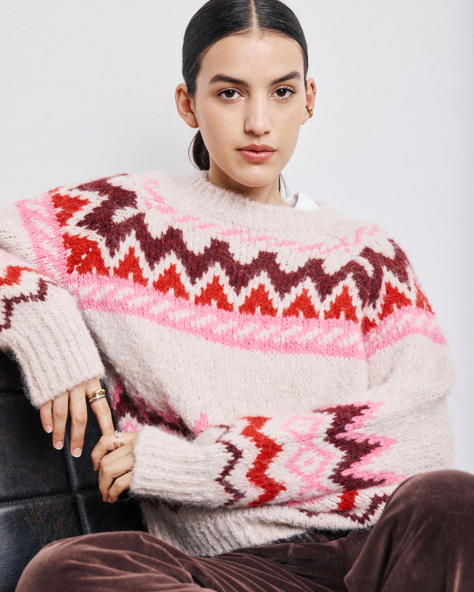 Pull Femme en Alpaga & Laine Ecru & Rose Magie - Image alternative