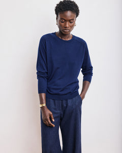 Pull Femme en Laine Mérinos Bleu Marine Madame
