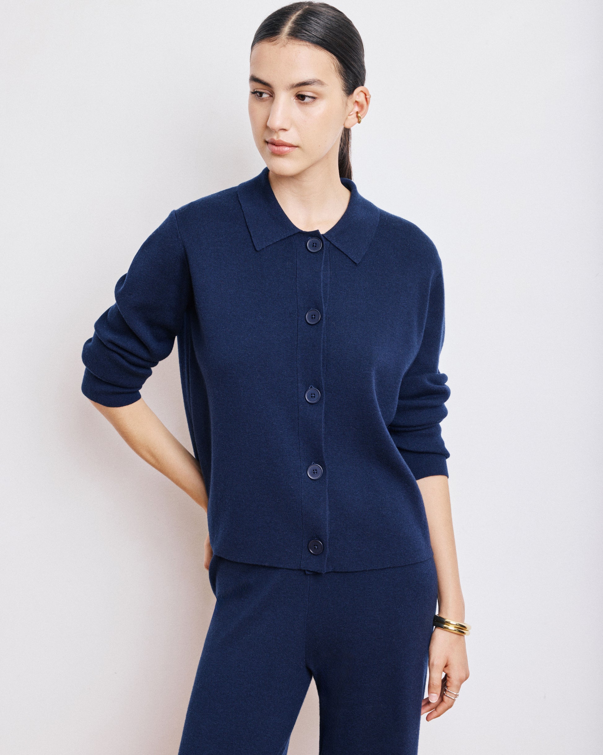 Pull Femme en Viscose & Laine Mérinos Bleu Marine Message