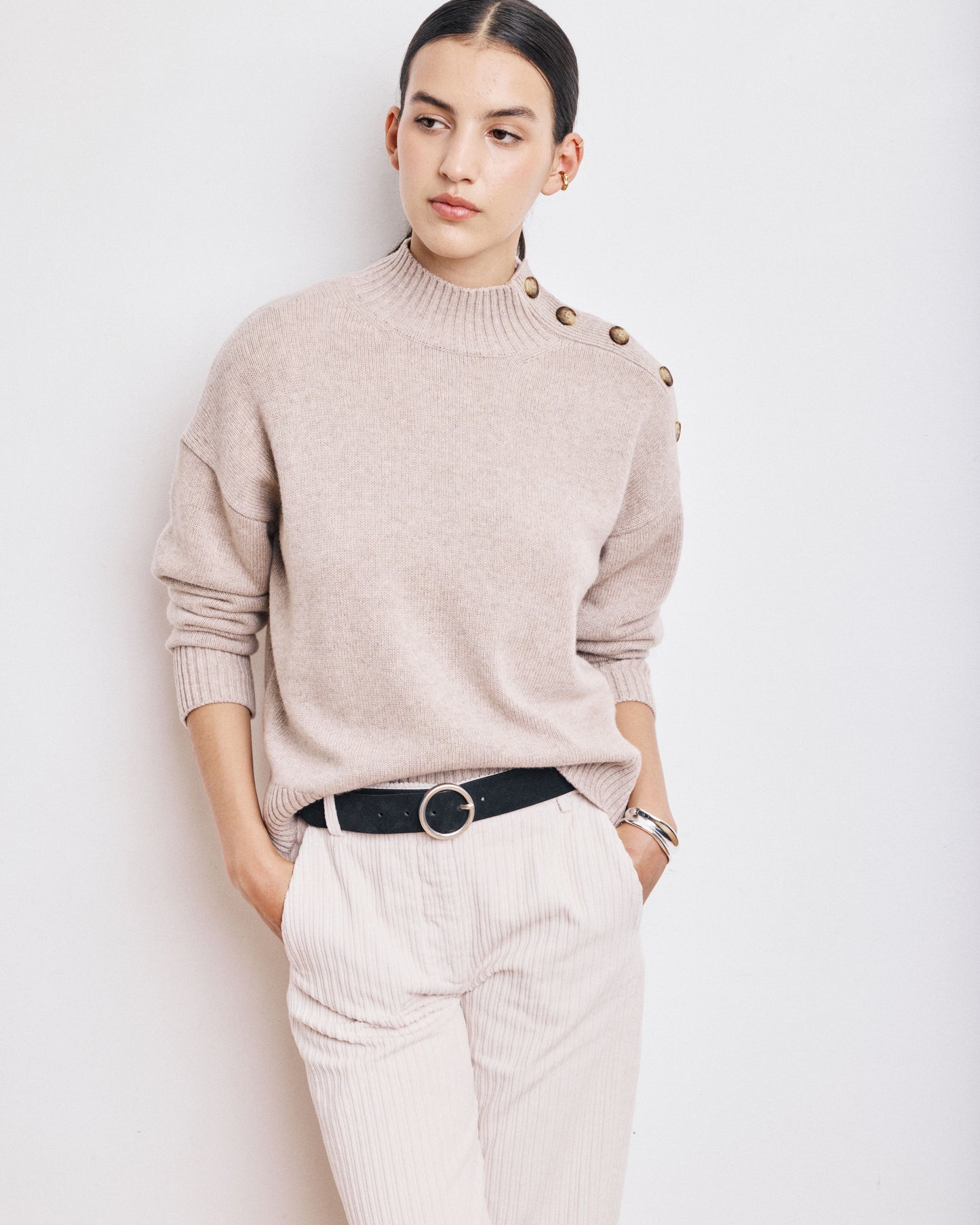 Pull Femme en Laine, Viscose & Cachemire Beige Mystic