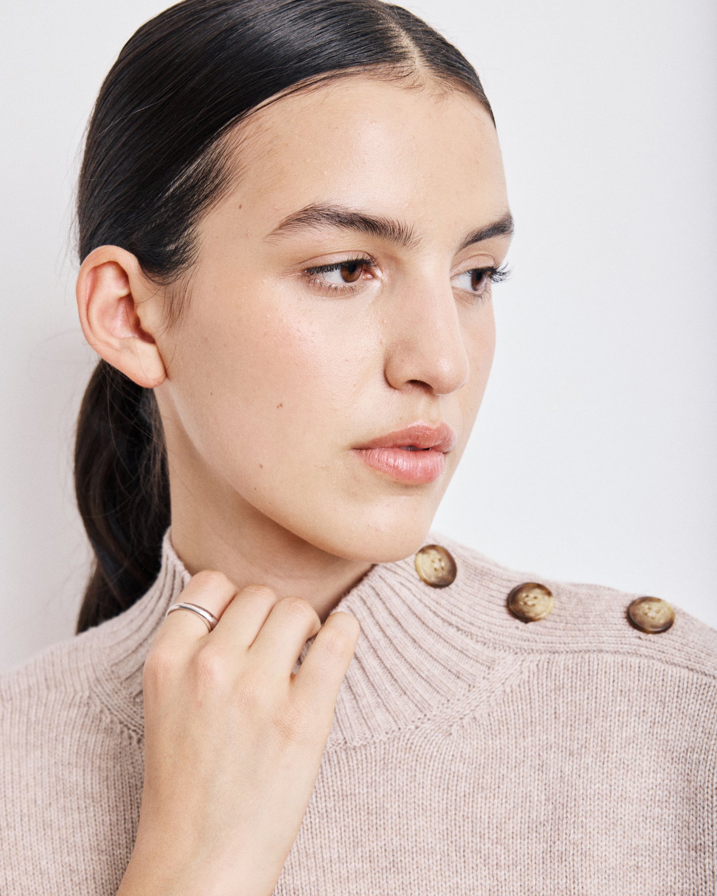 Pull Femme en Laine, Viscose & Cachemire Beige Mystic