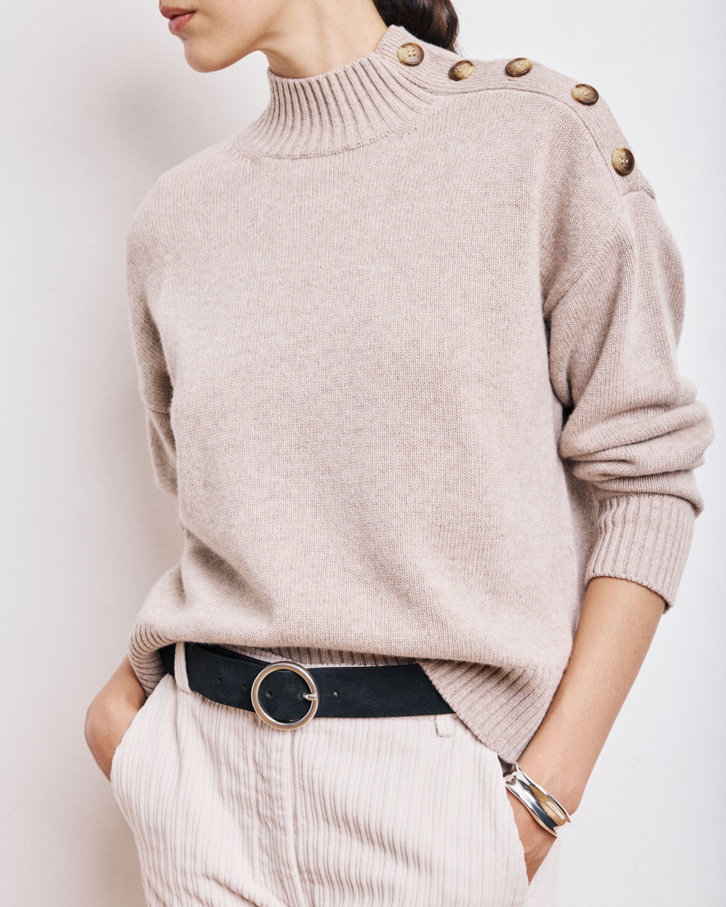 Pull Femme en Laine, Viscose & Cachemire Beige Mystic