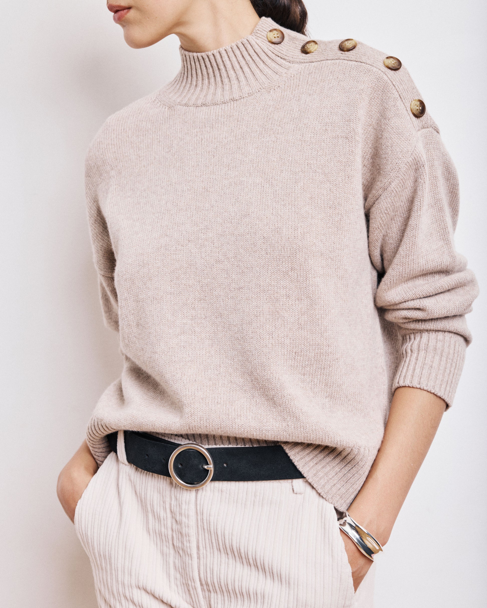 Pull Femme en Laine, Viscose & Cachemire Beige Mystic