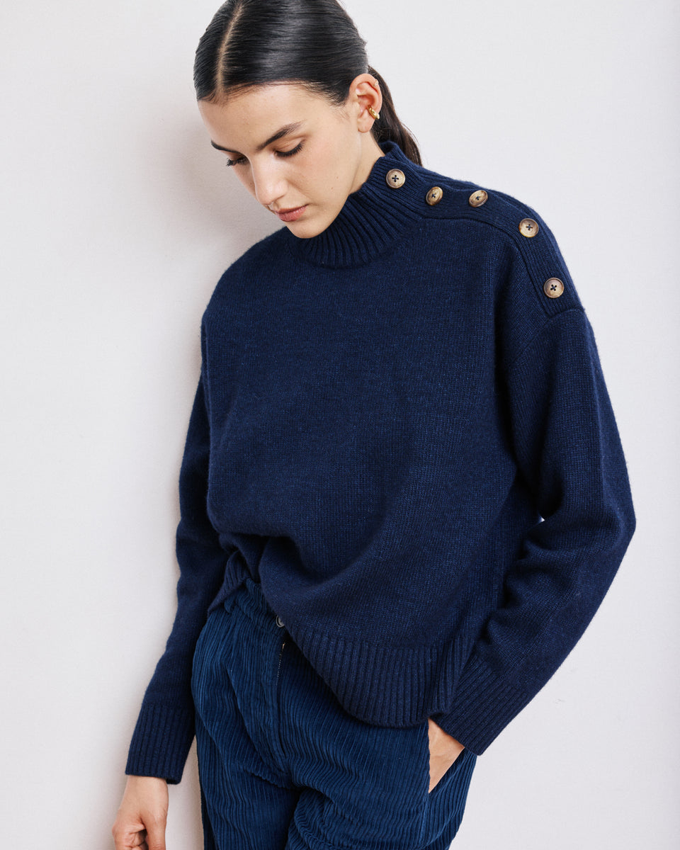 Mystic Women's Navy Blue Wool, Viscose & Cashmere Sweat - Image alternative