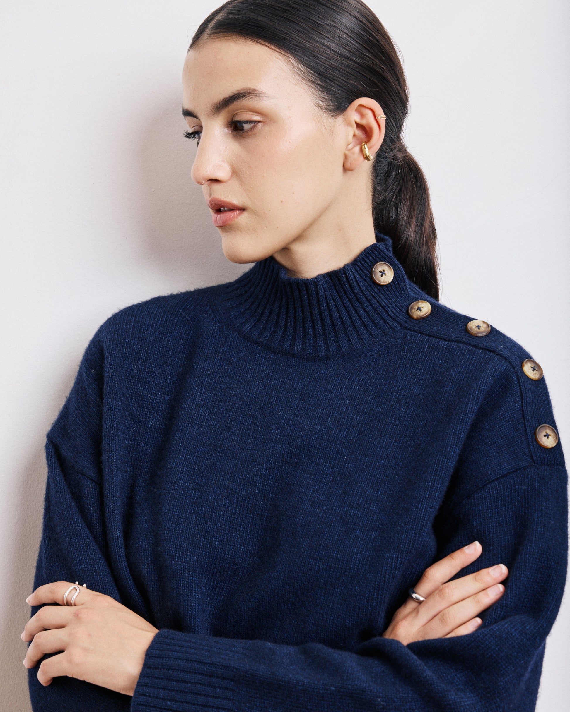 Pull Femme en Laine, Viscose & Cachemire Bleu Marine Mystic