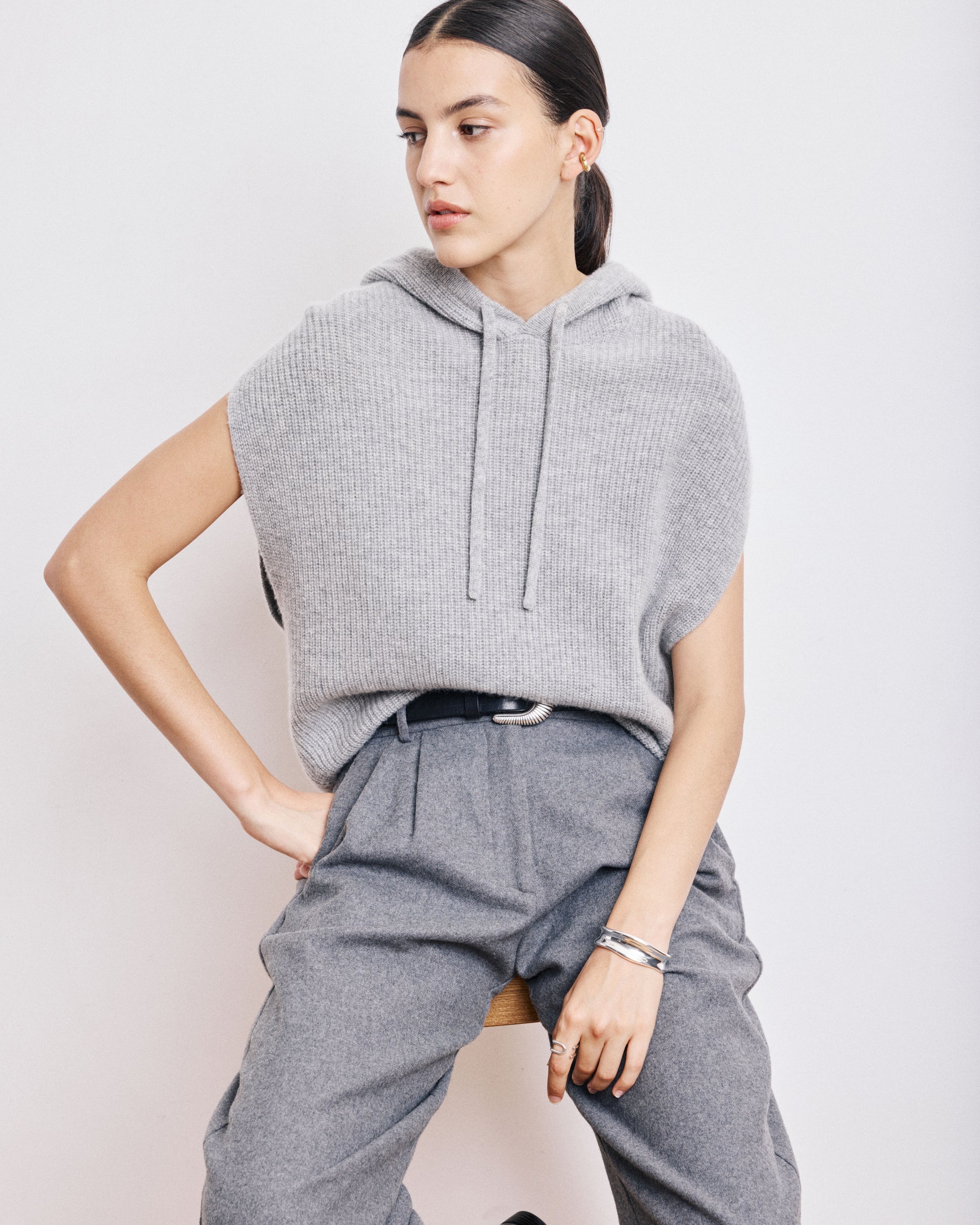 Pull Femme en Laine & Cachemire Gris Chiné Macao