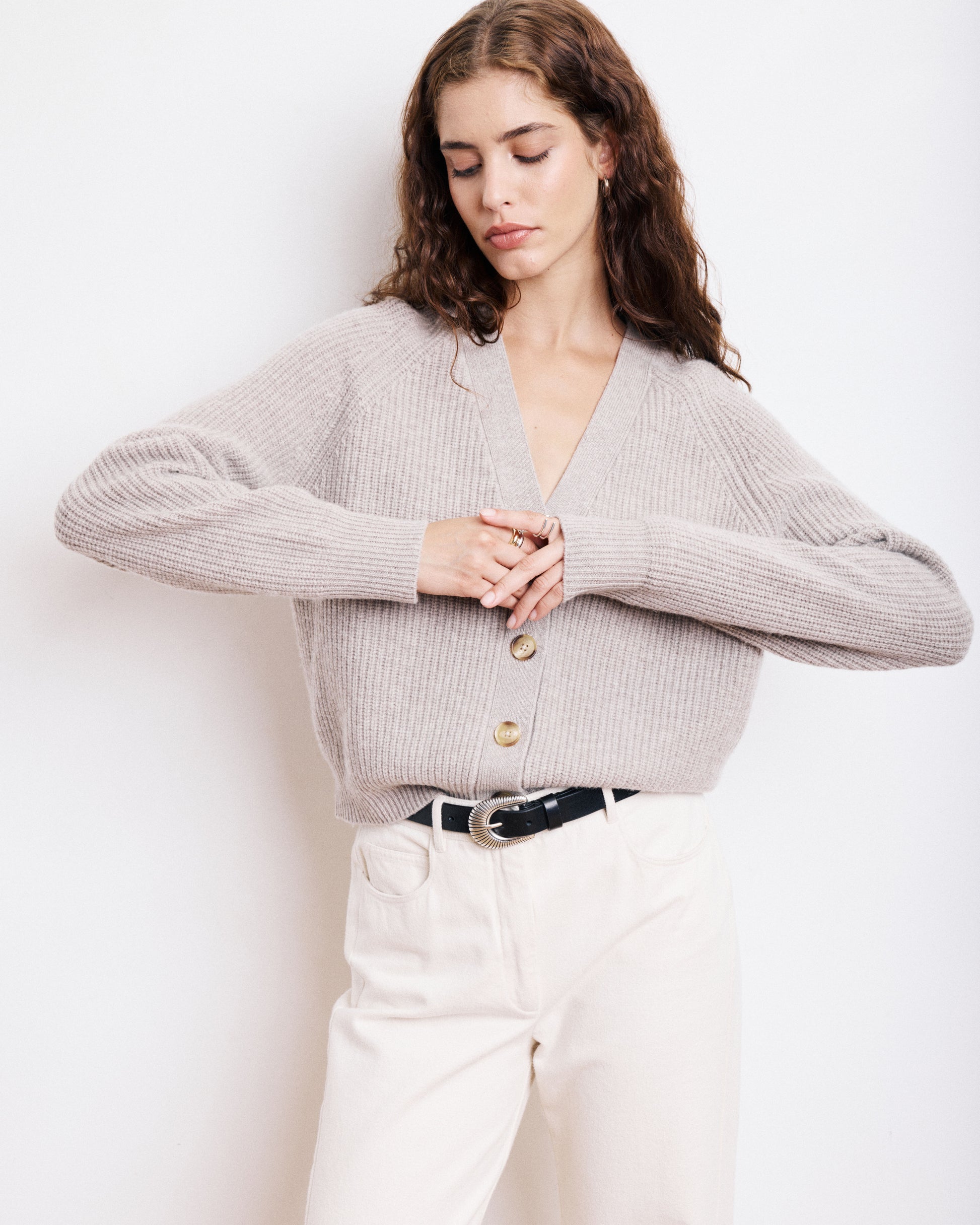 Cardigan Femme en Laine & Cachemire Beige Moena