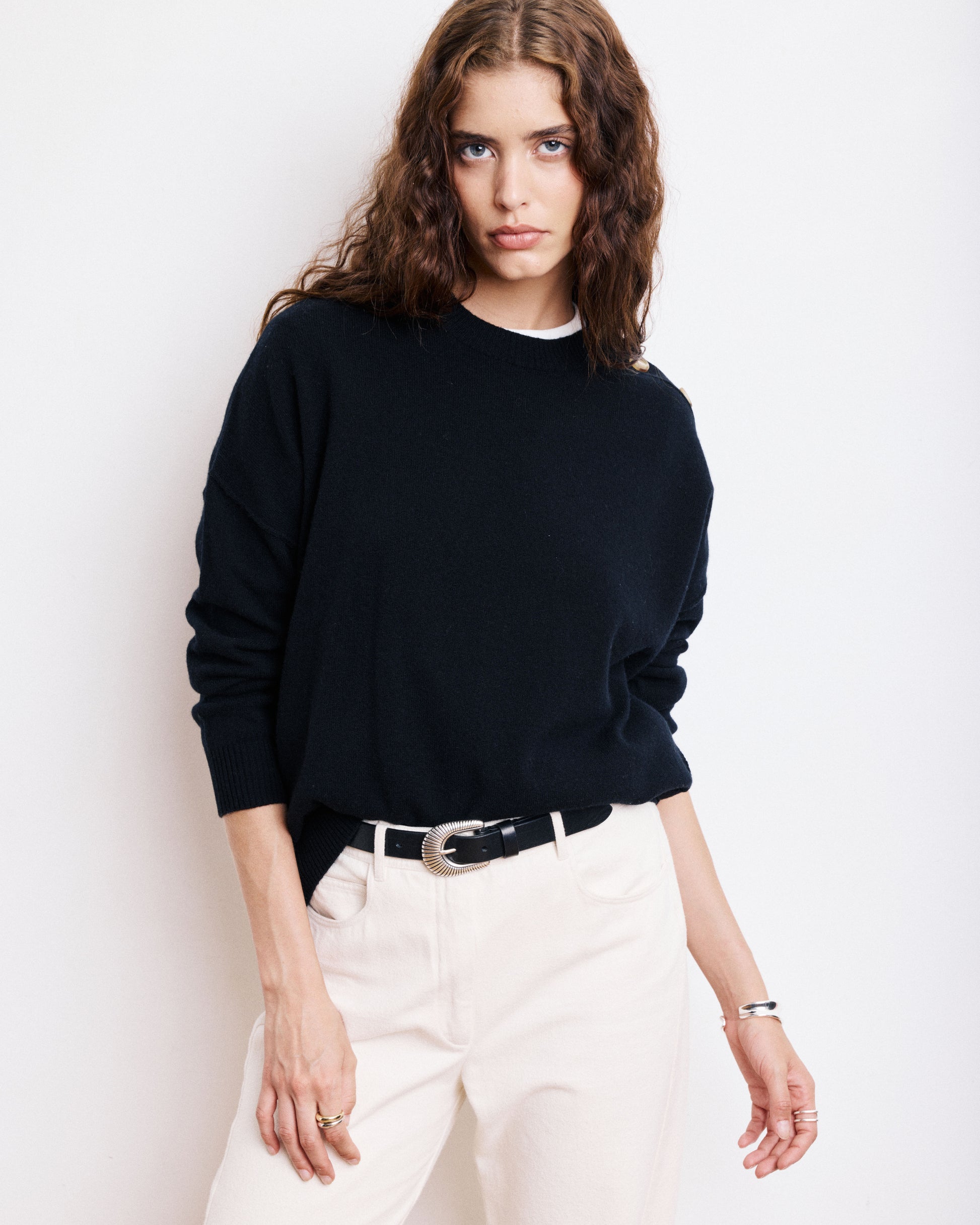 Pull Femme en Laine & Cachemire Noir Malis