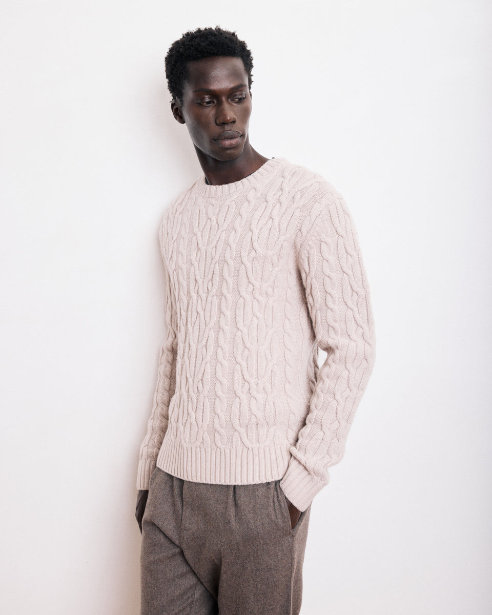 Pull Col Rond Homme en Laine Mérinos Beige - Image principale