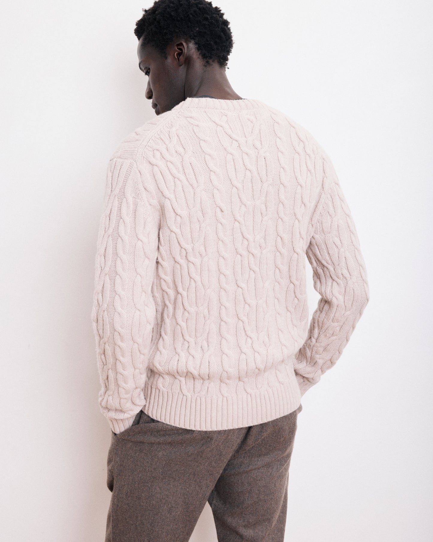 Pull Col Rond Homme en Laine Mérinos Beige