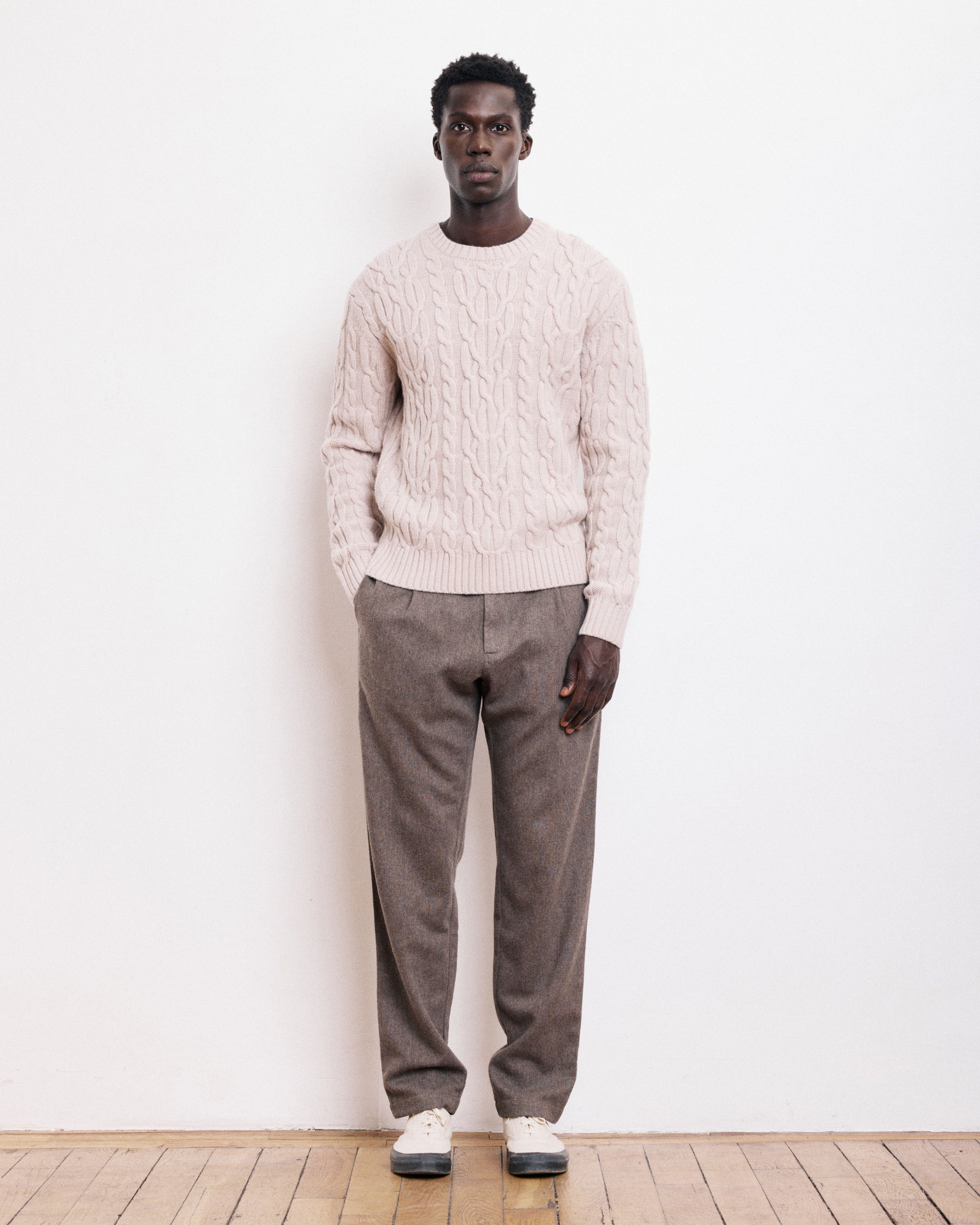 Pull Col Rond Homme en Laine Mérinos Beige