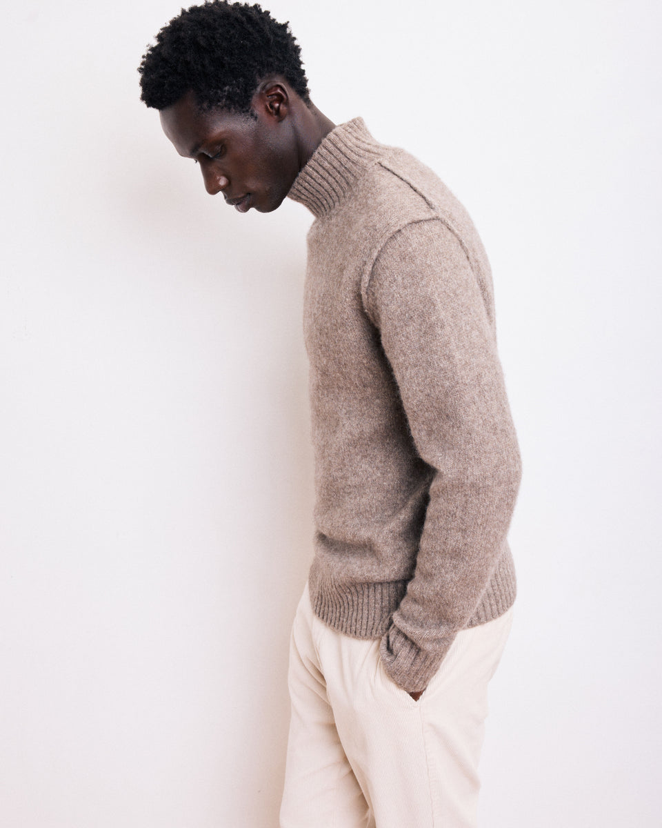 Pull Col Montant Homme en Laine d'Alpaga & Yak Brun - Image principale