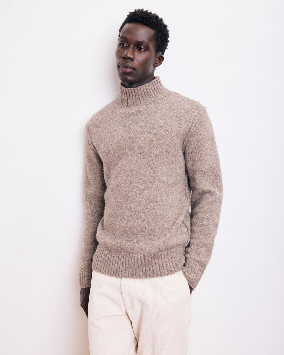 Pull Col Montant Homme en Laine d'Alpaga & Yak Brun - Image alternative