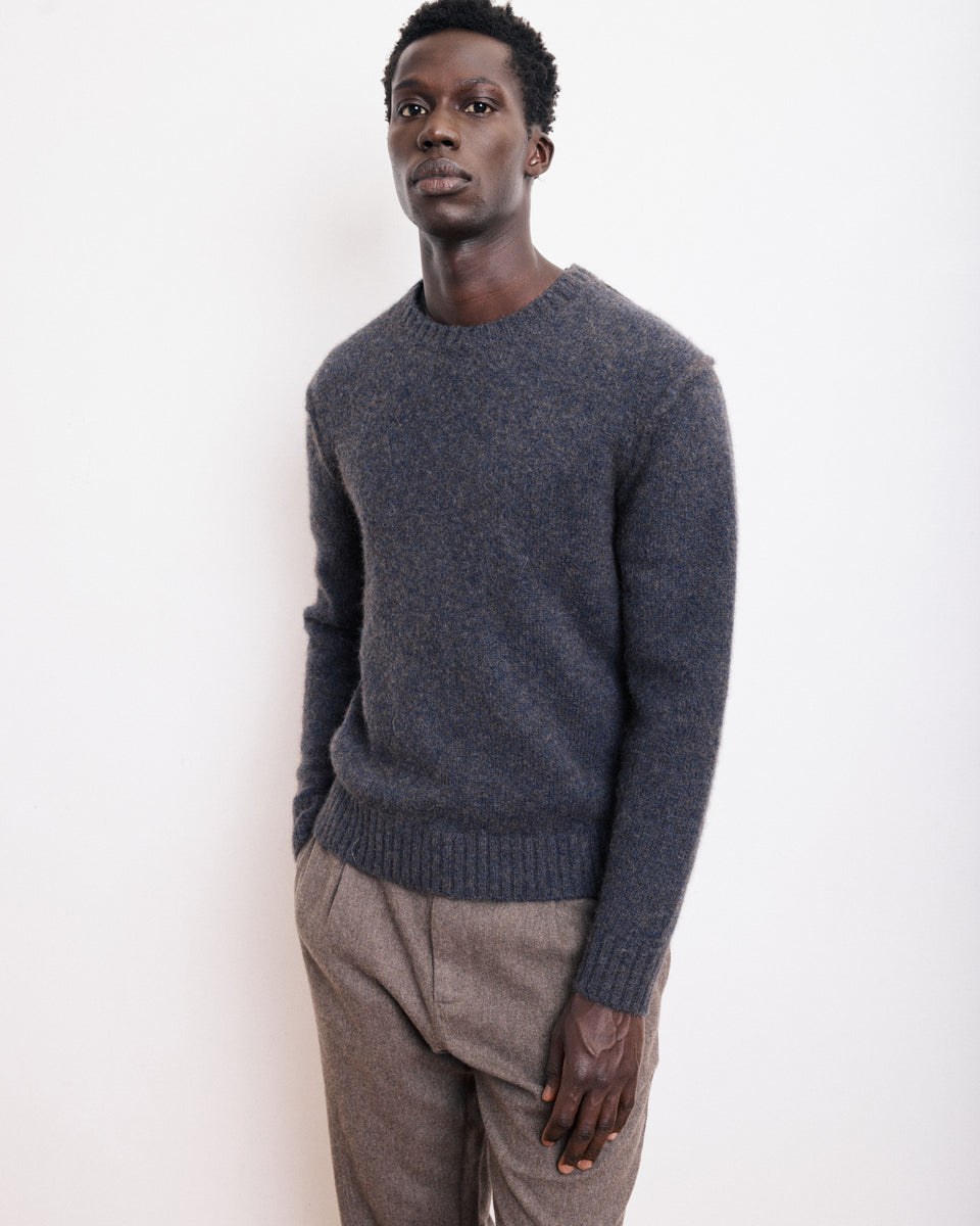 Pull Col Rond Homme en Laine d'Alpaga & Yak Bleu Marine - Image principale