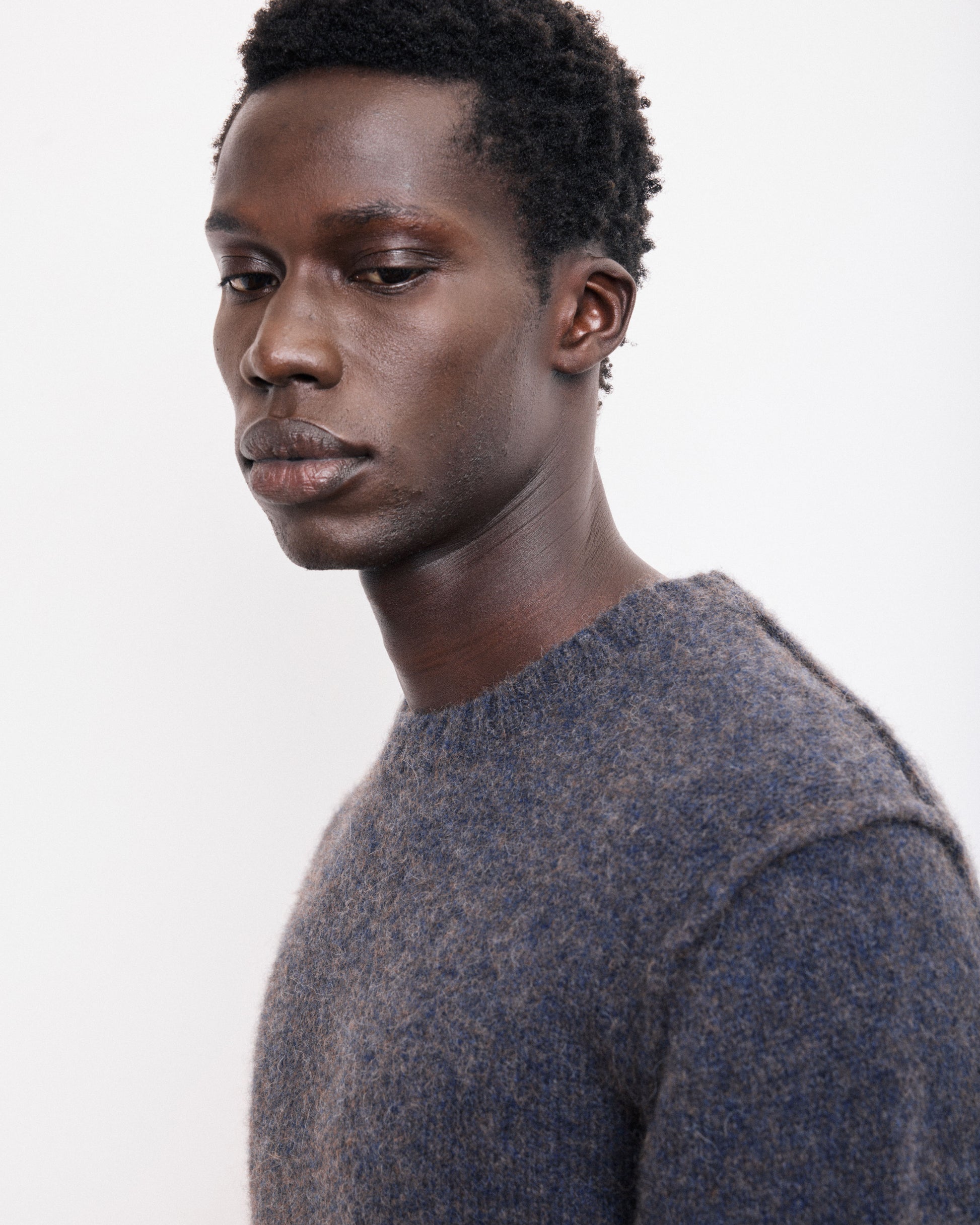 Pull Col Rond Homme en Laine d'Alpaga & Yak Bleu Marine