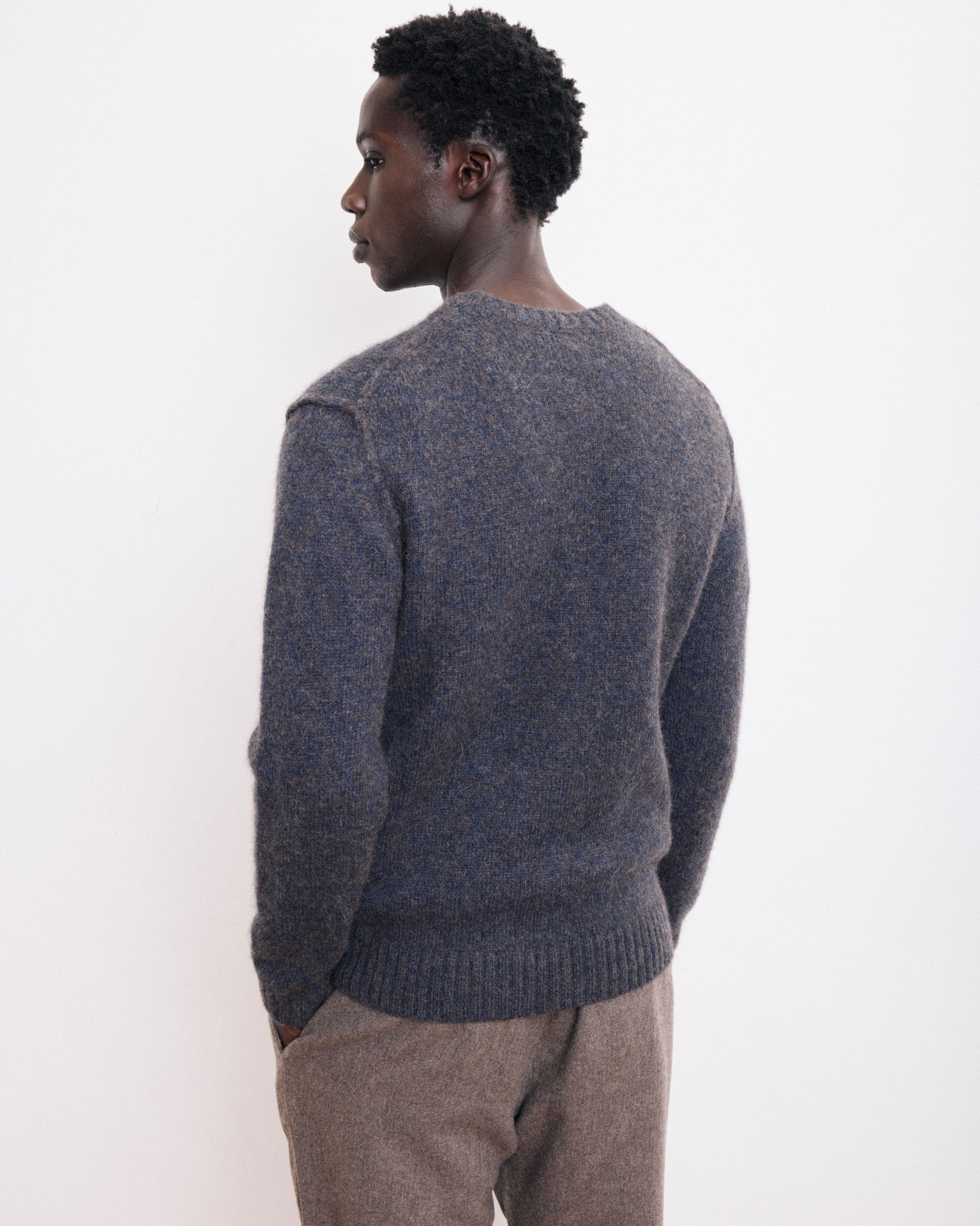 Pull Col Rond Homme en Laine d'Alpaga & Yak Bleu Marine