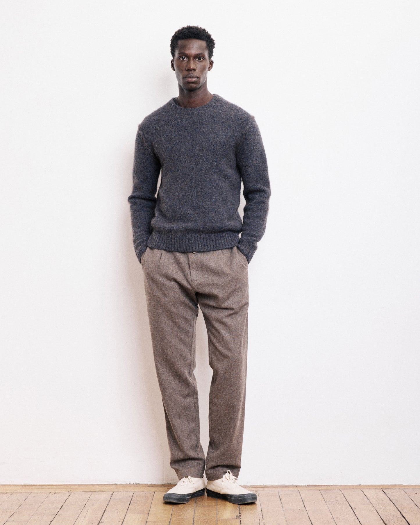 Pull Col Rond Homme en Laine d'Alpaga & Yak Bleu Marine