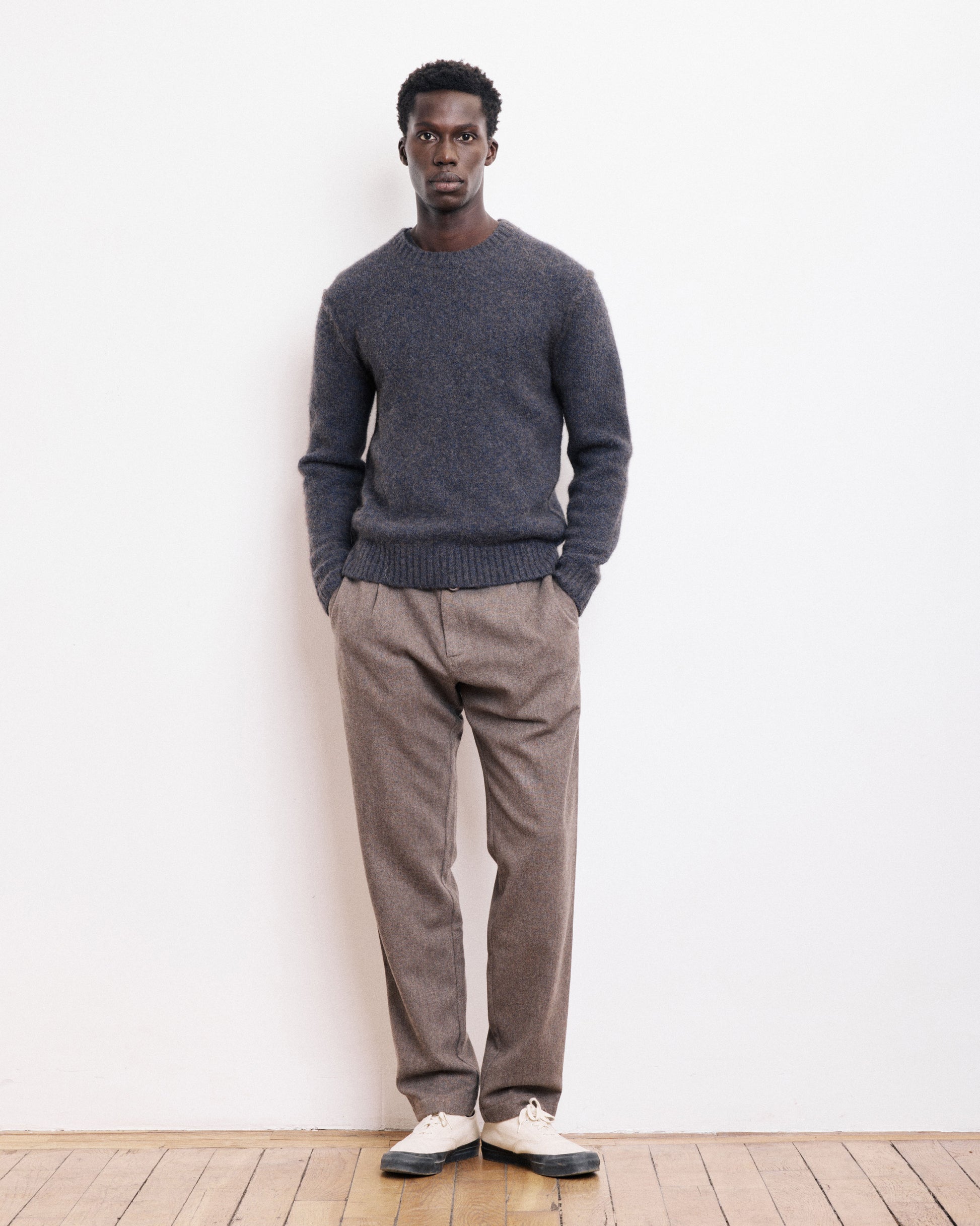 Pull Col Rond Homme en Laine d'Alpaga & Yak Bleu Marine