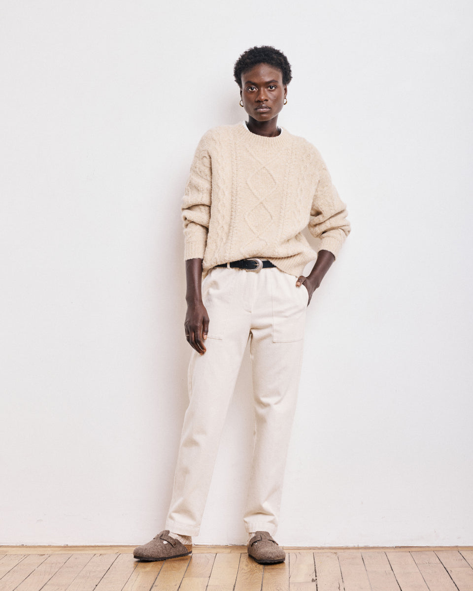 Pantalon Femme en Coton brossé Ecru Paisible - Image 3