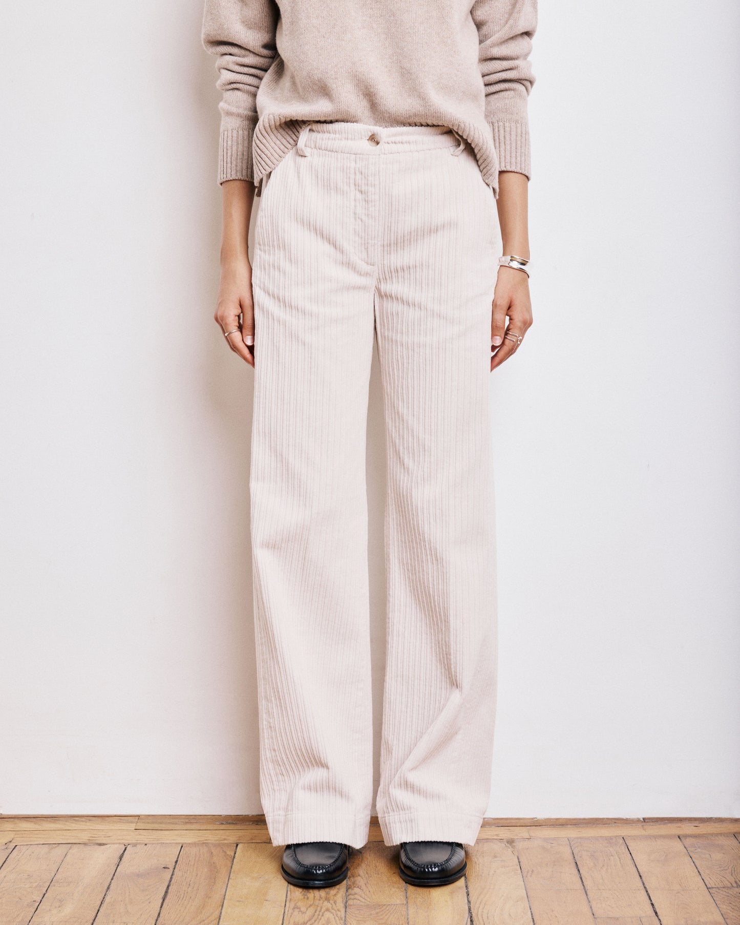 Pantalon Femme en Velours Côtelé Craie Pandore