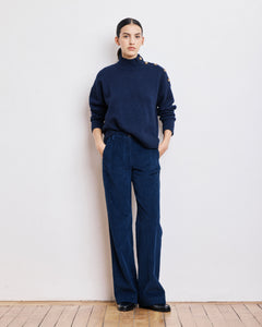 Pantalon Femme en Velours Côtelé Bleu Marine Pandore