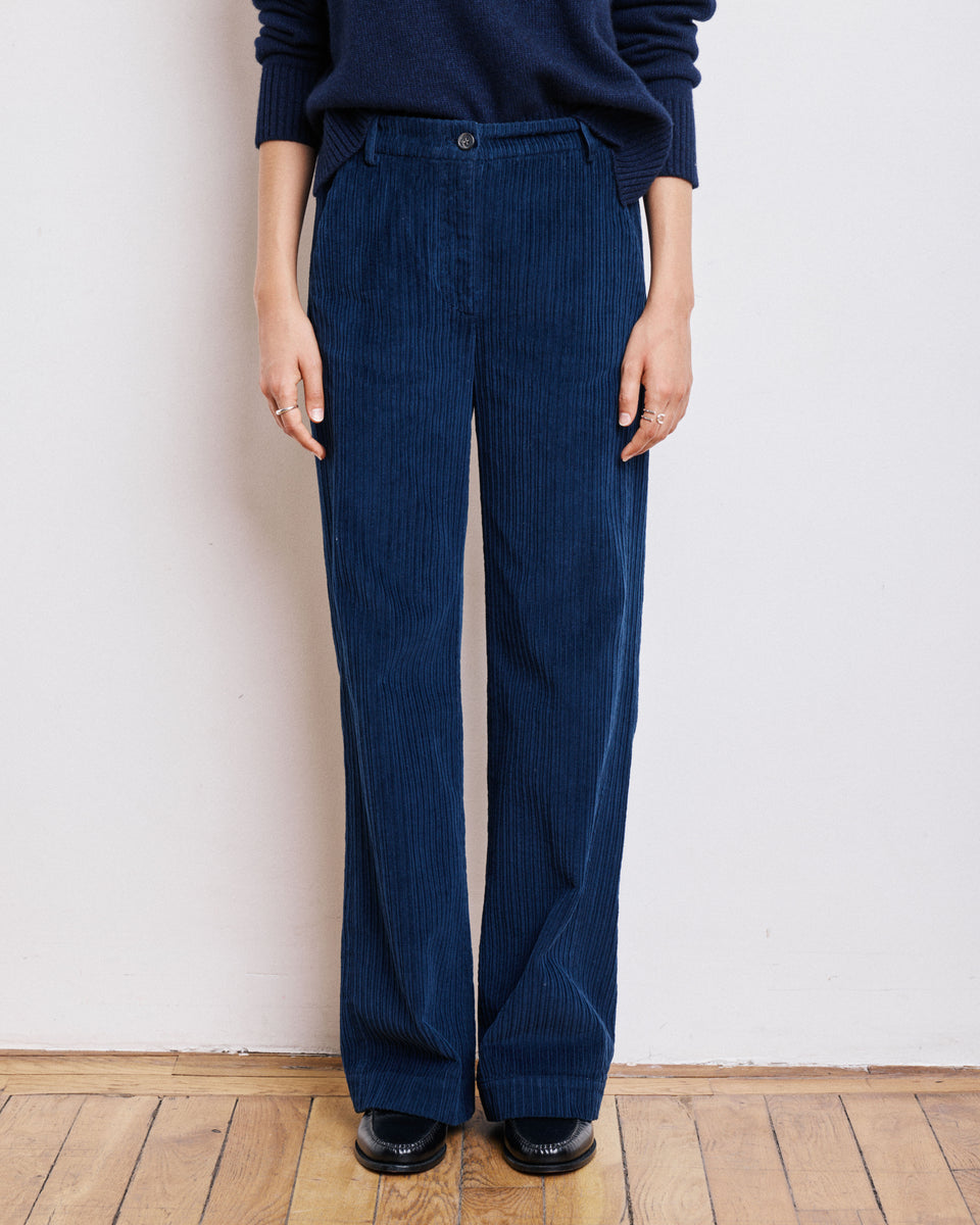 Pandore Women's Navy Blue Corduroy Pants - Image alternative