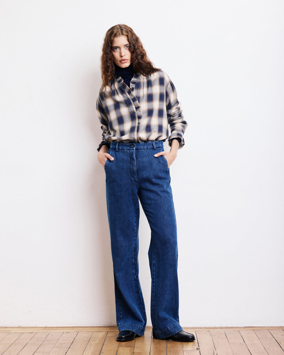 Pandore Women's Denim Blue Lyocell & Cotton Pants - Image principale