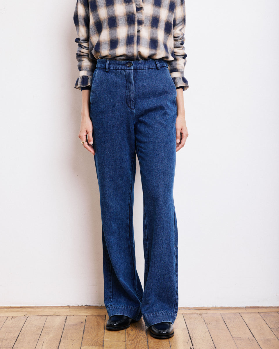 Pandore Women's Denim Blue Lyocell & Cotton Pants - Image alternative
