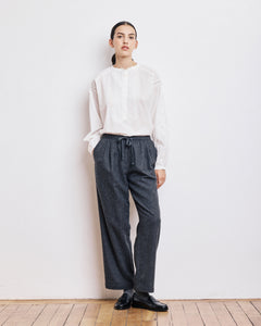 Pantalon Femme en Flanelle de Laine à Rayures Gris Anthracite Parnasse