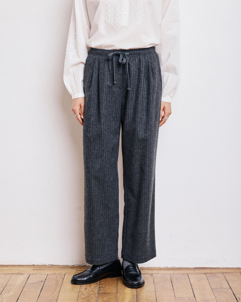 Parnasse Women's Anthracite Grey Striped Wool Flannel Pants - Image alternative