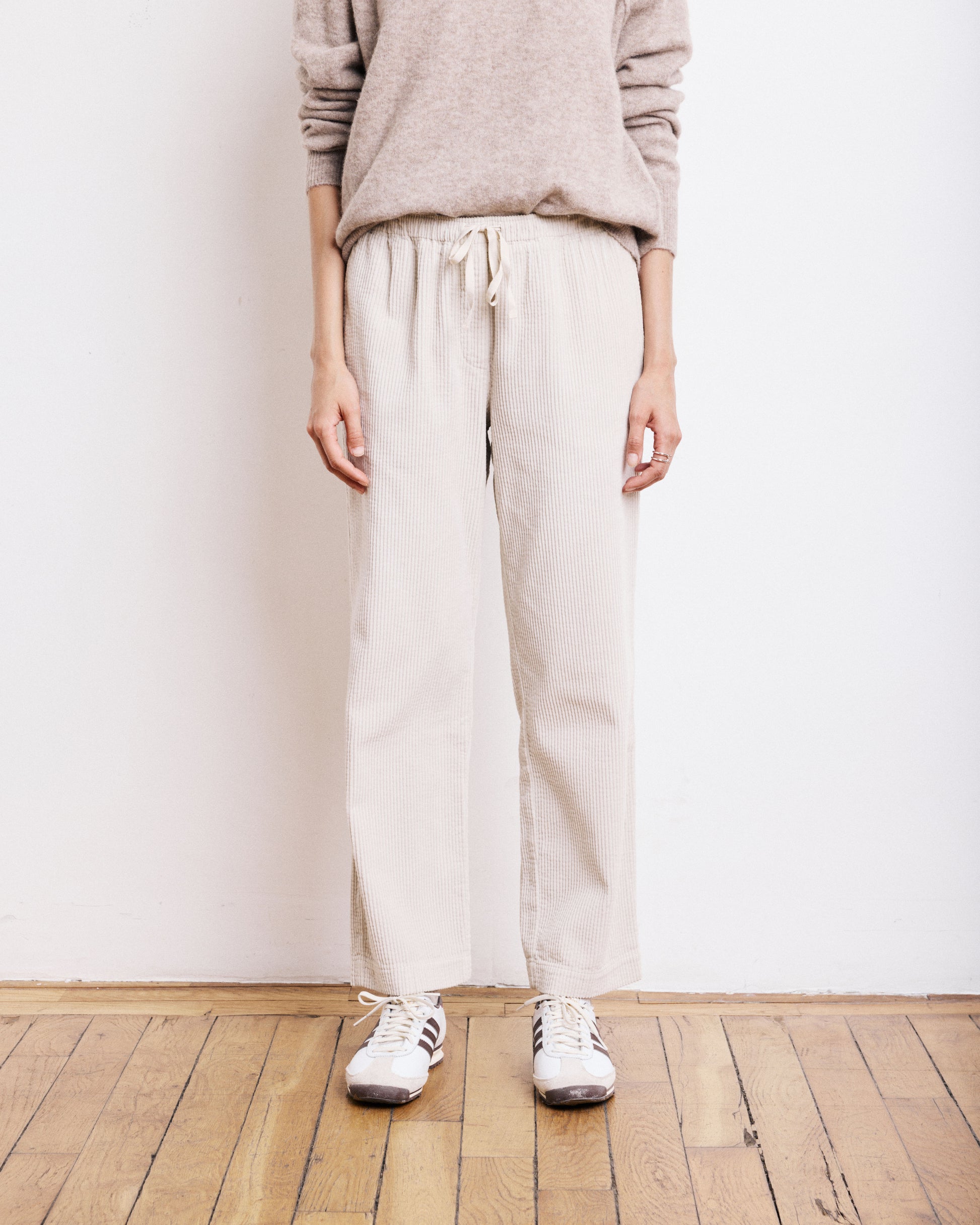 Pantalon Femme en Velours Côtelé Seersucker Craie Peyo