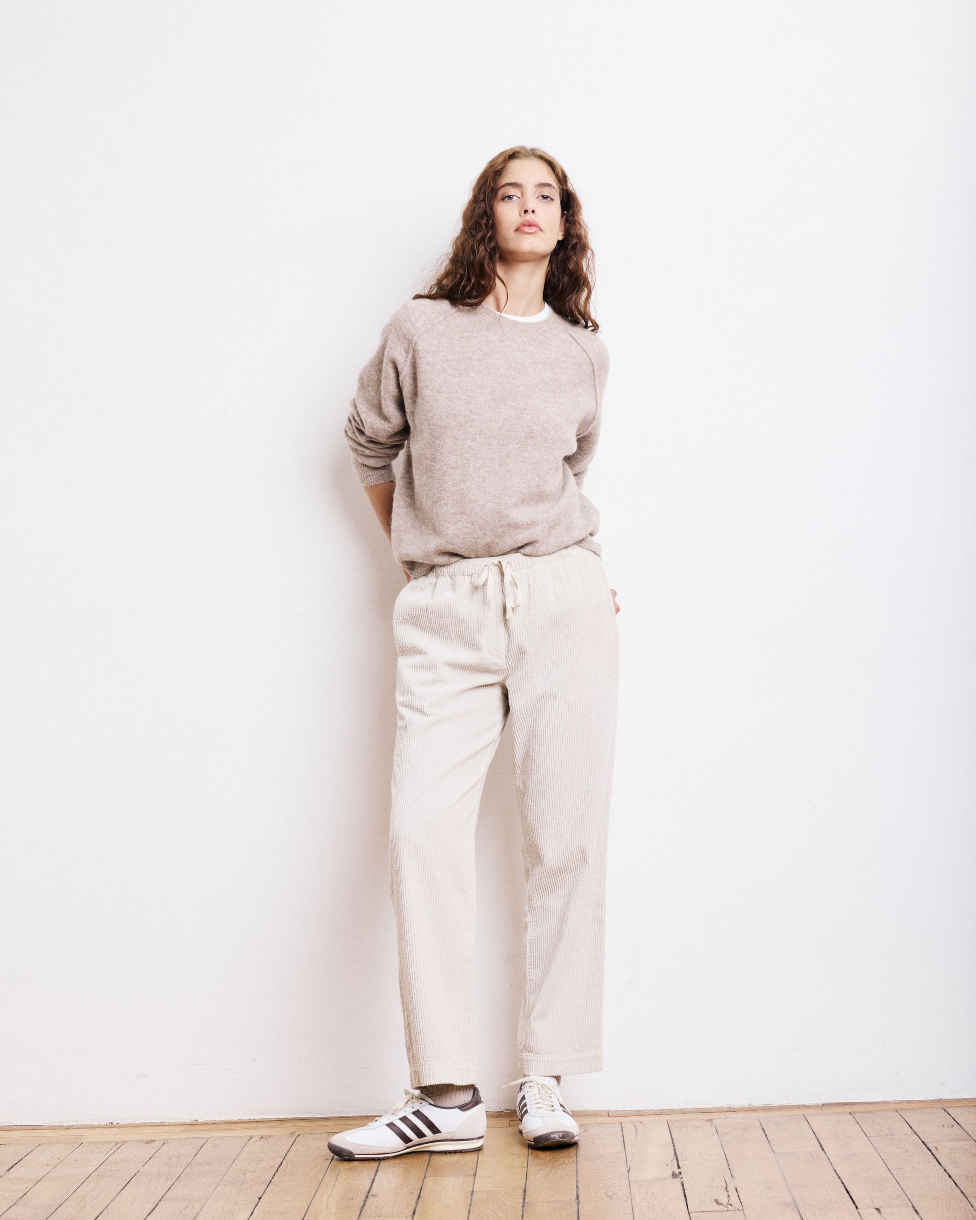 Pantalon Femme en Velours Côtelé Seersucker Craie Peyo