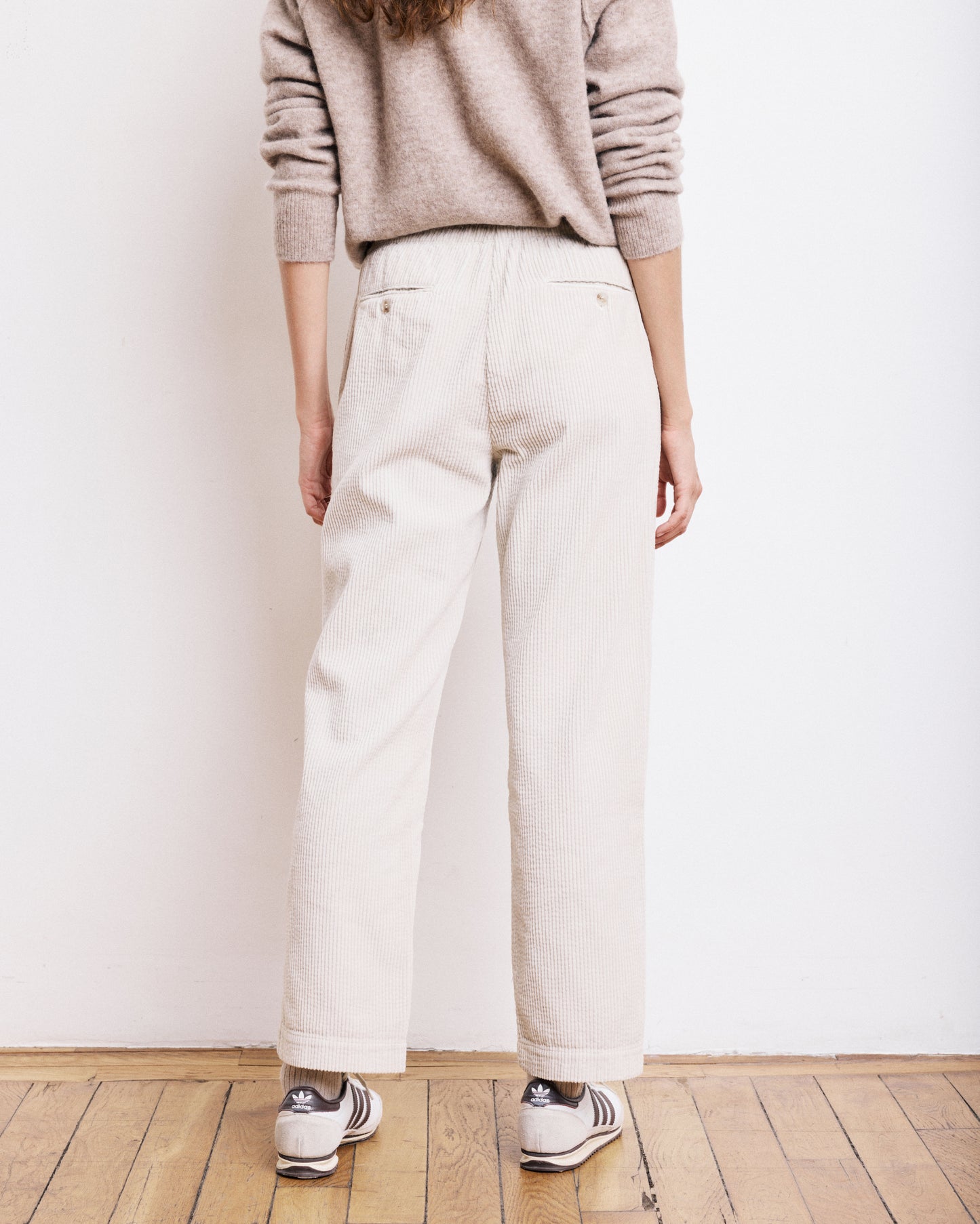 Pantalon Femme en Velours Côtelé Seersucker Craie Peyo